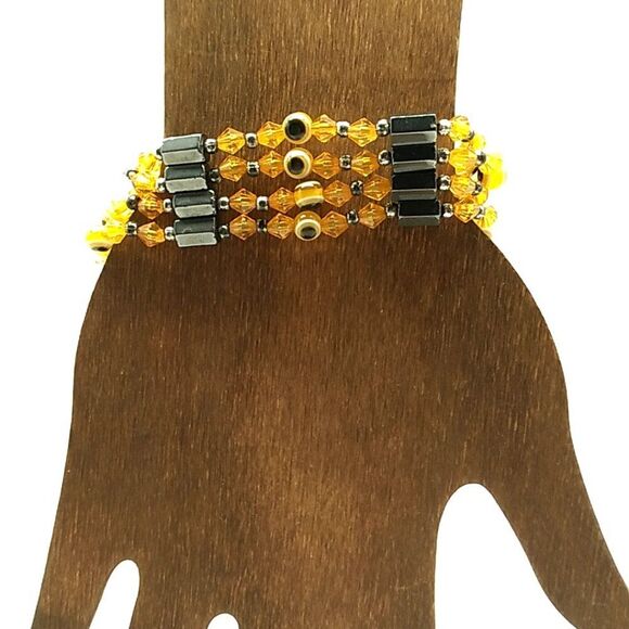 Acrylic Evil Eye Beaded Hematite Magnetic Wrap Bracelet - Picture 7 of 10
